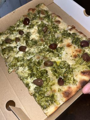 pizza with broccoli and olives, one of their best  imho  at Pizza Panzón in Brno