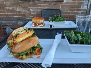 Banh mi and Buffalo Chikn sandwich at The Vegetable Hunter Cafe and Boutique Brewery in Harrisburg