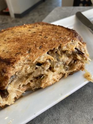 Eggplant Reuben ready for its closeup  at The Vegetable Hunter Cafe and Boutique Brewery in Harrisburg