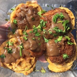 Chick'n & Waffles at The Vegetable Hunter Cafe and Boutique Brewery in Harrisburg