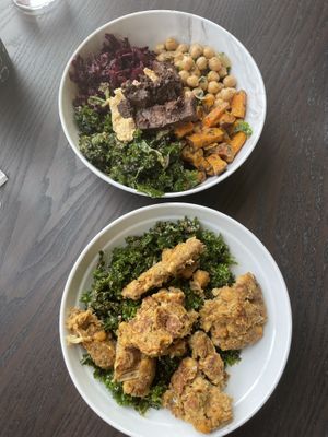 The Superfood Bowl & salad version of the Crabcake Pita  at The Vegetable Hunter Cafe and Boutique Brewery in Harrisburg