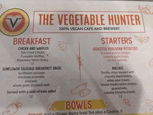 Menu at The Vegetable Hunter Cafe and Boutique Brewery in Harrisburg
