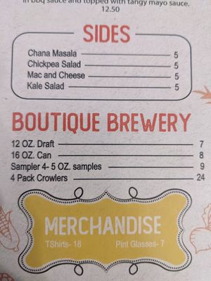 Menu at The Vegetable Hunter Cafe and Boutique Brewery in Harrisburg