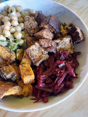 Protein bowl at The Vegetable Hunter Cafe and Boutique Brewery in Harrisburg