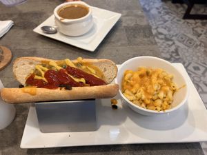 Nacho dog  at The Vegetable Hunter Cafe and Boutique Brewery in Harrisburg