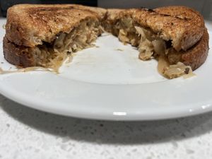 Eggplant reubenn  at The Vegetable Hunter Cafe and Boutique Brewery in Harrisburg