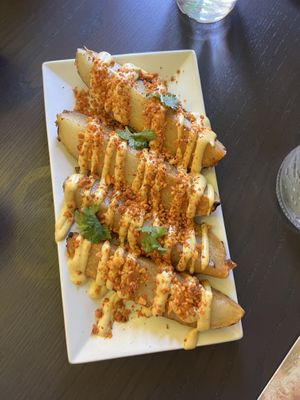 Peruvian potato  wedges — literally,  at The Vegetable Hunter Cafe and Boutique Brewery in Harrisburg