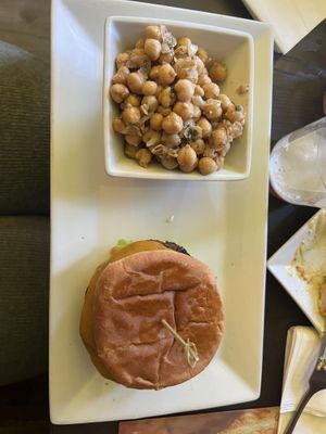 Classic burger w/ chick pea salad   at The Vegetable Hunter Cafe and Boutique Brewery in Harrisburg