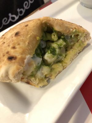 Pesto mac n cheez stuffed pita  at The Vegetable Hunter Cafe and Boutique Brewery in Harrisburg