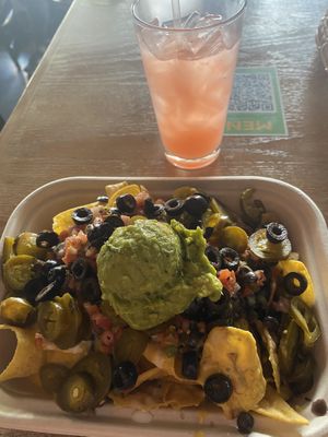 Nachos and pink lemonade  at El Borracho - Pike Place Market in Seattle
