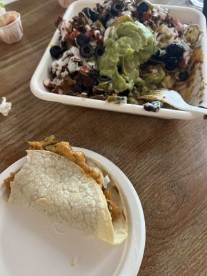 Nachos and chipotle potato taco  at El Borracho - Pike Place Market in Seattle