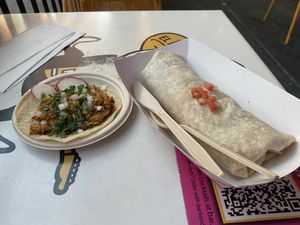 That small little taco was $6 and the burrito was alright  at El Borracho - Pike Place Market in Seattle