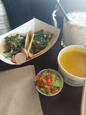 2 impossible tacos, queso, guacamole at El Borracho - Pike Place Market in Seattle