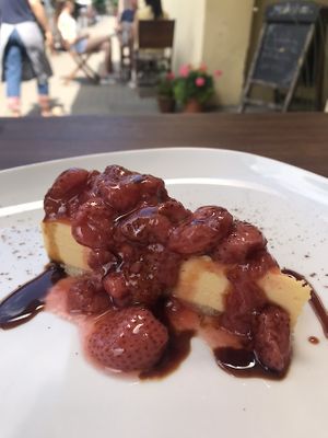 Strawberry cheesecake  at Moksha in Kaunas
