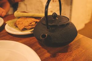 spelt paratha and herbal tea at Moksha in Kaunas