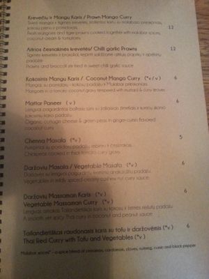 Menu at Moksha in Kaunas
