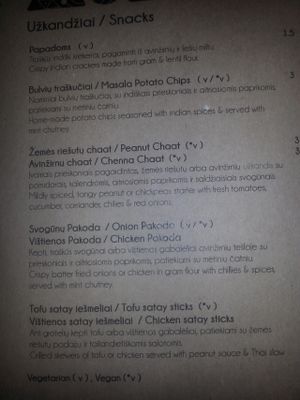 Menu at Moksha in Kaunas
