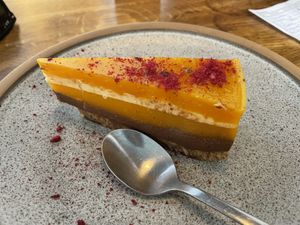 Mango chocolate cheesecake  at Moksha in Kaunas
