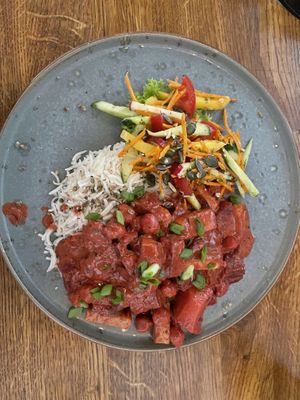 Beet and chikpea stew with tofu  at Moksha in Kaunas