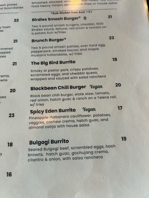 Menu   at Birdies Social Club in West Sacramento