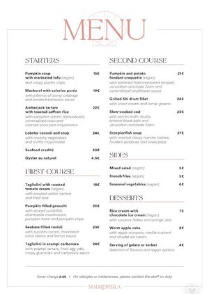 Menu as of Oct 2025  at MADREPERLA Bistrot in Friuli-venezia Giulia