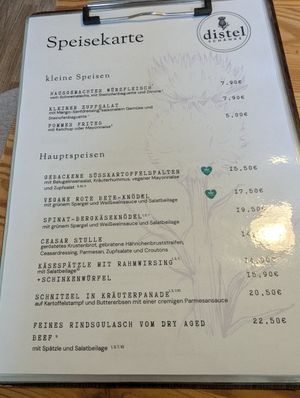 Speisekarte März 2026 at Distelschänke in Thüringen