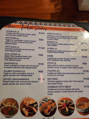 Menu Nov 2025 at Saray Restaurant Waterfront in Western Cape