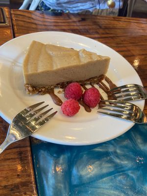 Seasonal cashew cheesecake was salted Carmel. It was so delicious! Very rich and amazing flavor! at Sanctuary Bistro in Charlotte