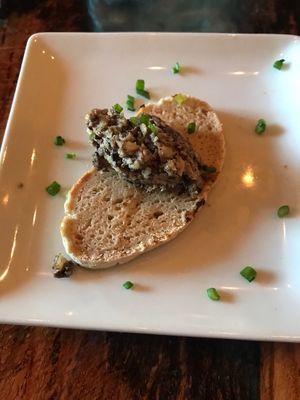 Amuse Broche - walnut and mushroom pâté - they just gave it to me after ordering. The little bread was so warm. at Sanctuary Bistro in Charlotte