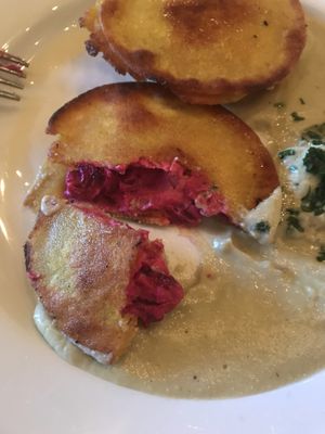 Inside of the ravioli. This picture does it no justice. It’s beautiful! at Sanctuary Bistro in Charlotte