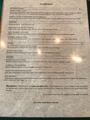 Menu at Sanctuary Bistro in Charlotte