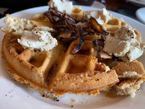 Shitake Bacon and Cheese Waffle at Sanctuary Bistro in Charlotte