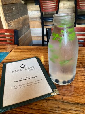 Water that comes with the table at Sanctuary Bistro in Charlotte