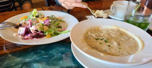 Beet salad and mushroom chowder at Sanctuary Bistro in Charlotte