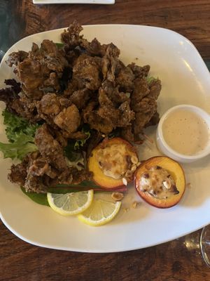 Oyster Mushrooms and peachess  at Sanctuary Bistro in Charlotte