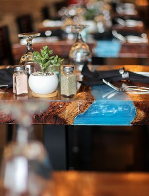 The beautiful hand crafted tables at Sanctuary Bistro in Charlotte