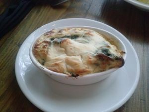 leek and cauliflower soufflé  at Sanctuary Bistro in Charlotte