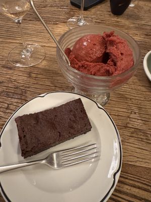 Vegan and gluten free choc brownie and berry sorbet, amazing!   at Kin Kin Hotel in Kin Kin
