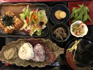 Set dinner with fried tofu at Art Cafe ELK in Hiroshima