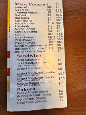 Main Course section of the menu  at Real Punjabi Taste in Brampton