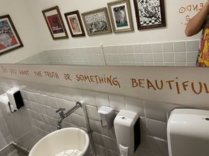 Bathroom wall. at Zaza Bistro Tropical in Rio De Janeiro