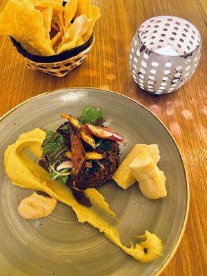 Double vegan steak. Delicious at Zaza Bistro Tropical in Rio De Janeiro