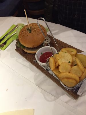 Burger with bean patty  at Wilhelmshohe Vegan in Durnau