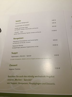 Menu  at Wilhelmshohe Vegan in Durnau