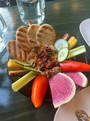 Olive Hummus with vegetables at House of Bogini in Lake Geneva