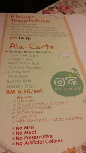 Menu at Back Home Cafe in Penang