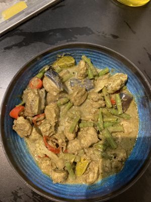 Thai green curry small. Such a good portion with loads of vegan meat  at Yuan En Vegetarian  缘恩素食 in Penang