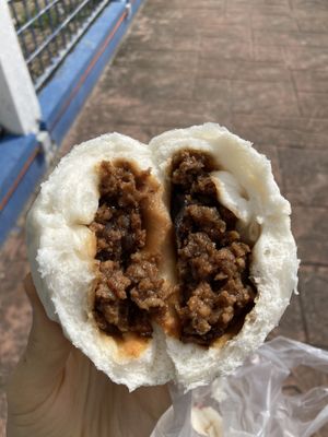 Big steamed bun with veggie meat. Delicious and affordable   at Yuan En Vegetarian  缘恩素食 in Penang