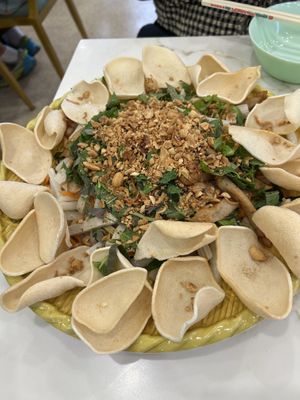 Fresh, flavourful, healthy salad with tofu and lotus root and so many herbs  at Selina Hoang Lan Tinh Chay in Sunshine