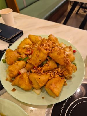 Salt and pepper tofu $22: good at Selina Hoang Lan Tinh Chay in Sunshine
